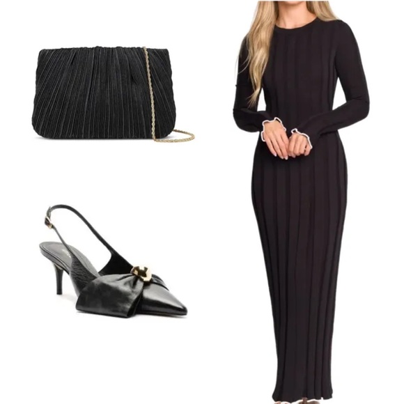 NEW Worth Collective Bentley Ribbed Knit Maxi Dress Black w/ White Trim $108 M/L - Picture 4 of 16